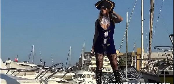  Sexy Pirate Elisa showing her buttplut outdoors